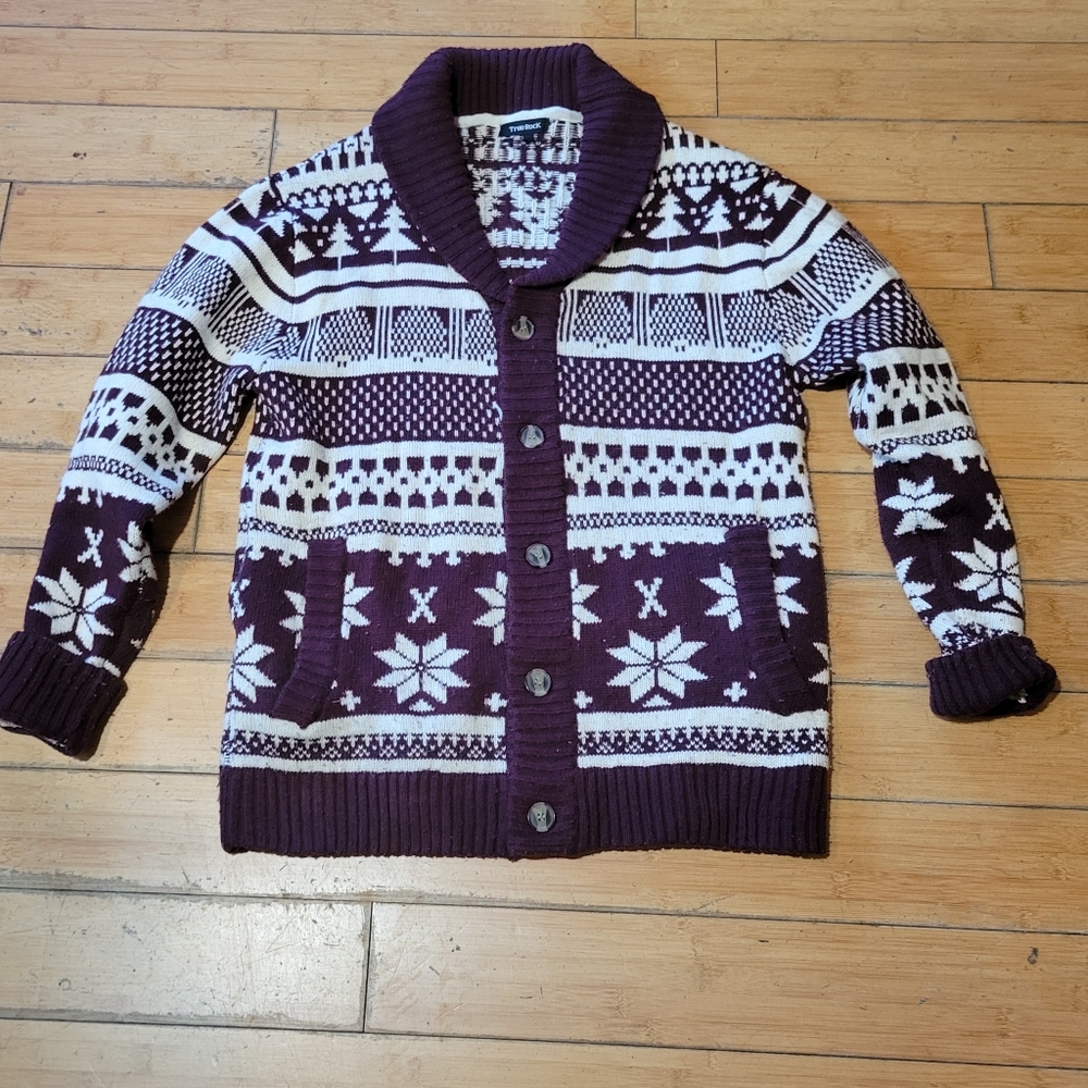 Vintage True Rock Men's XL Snowflake Patterned Shawl Collar Sweater.